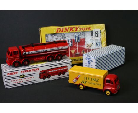 Three Replica Boxed Dinky Toy items including 943 Leyland Octopus Tanker - Esso, 920 Guy Van 'Heinz' and 593 Sign Post Set 