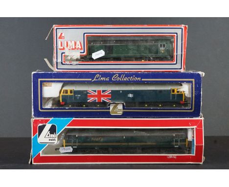 Three boxed Lima OO gauge locomotives to include L205081 Union Jack Class 47 163, D2072 Class 20 BR green and Class 47 47832 
