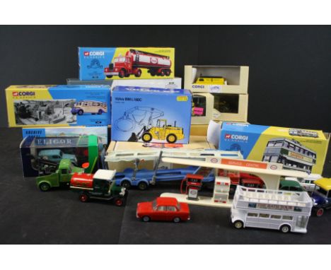 12 Boxed diecast models to include 10 x Corgi (Heavy Haulage 31003, Archive 20202 etc), Scoop Volvo BM L180C and Eligor 10097