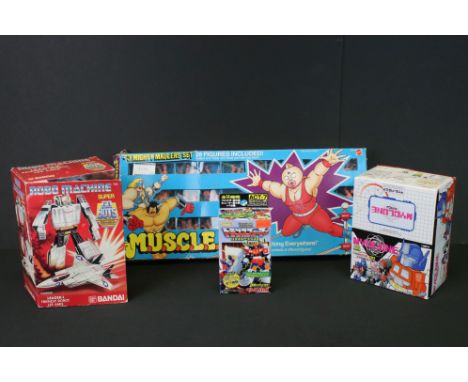 Boxed Bandai Robo Machine Super Go Bots Leader 1, a boxed Takara Transformers Myclone AS-3 set of 12 figures, a boxed Takara 