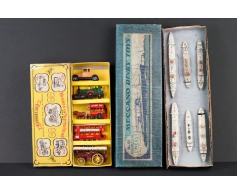 Boxed Meccano Dinky A1037 No 51 Famous Liners diecast model set, complete with all 6 Liners, showing usual paint wear, reprod