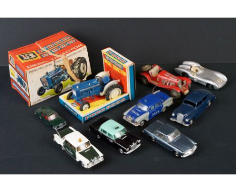 Eight Diecast Loose Playworn Vehicles including Crescent Toys Mercedes-Benz 2.5 litre G/Prix, Schuco Micro Racer Mercedes SSK