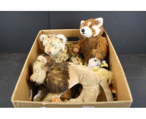 Steiff and other Soft Toys including Two Steiff Tigers (one with label), Eight further Steiff animals including Growling Red 