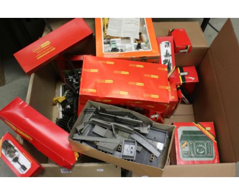 Large collection of OO gauge model railway accessories to include Hornby R576 Single Track Tunnel x 2, Hornby R004 Suburban S
