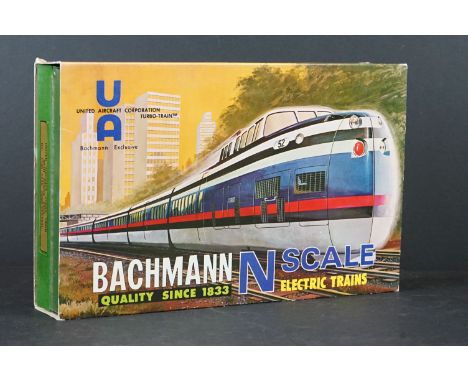 Boxed Bachmann N scale Electric Trains United Aircraft Turbo Train with Power Pack no 4340 : 2995 Penn Central, complete 