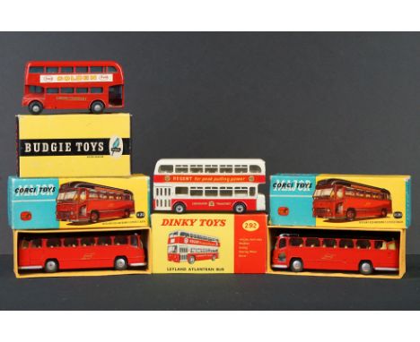 Four boxed diecast model buses to include 2 x Corgi Major 1120 Midland Red Motorway Express Coach, Dinky 292 Leyland Atlantea