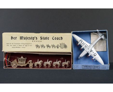 Boxed Dinky A2220 No 60r Empire Flying Boat Caledonia diecast model with instructions, some cracking to diecast around the no