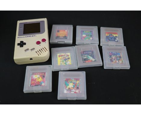 Retro Gaming - Original Nintendo Game Boy with 9 x console game cartridges to include Kirby's Pinball Land, Ms Pac Man, Krust