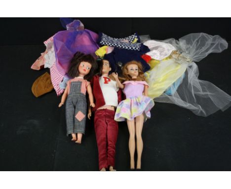 1960's Pedigree Patch Doll dressed in dungarees, Mattel Barbie Midge Doll, Mattel 1360 Ken Doll together with a quantity of f