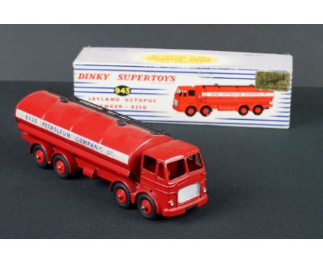 Boxed Dinky Supertoys 943 Leyland Octopus Tanker ESSO diecast model, diecast vg with some paint wear, side tanker decals comp