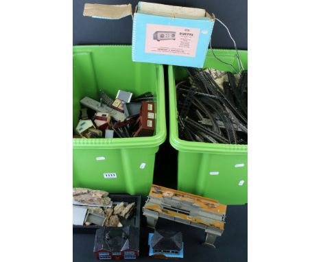 Large quantity of various OO gauge track plus a group of plastic trackside accessories and parts &amp; a boxed H and M Duette