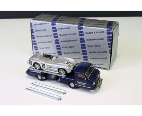 Boxed Diecast Conrad Scale Model of Mercedes Benz 1955 Racing Car Transporter with car as supplied by Brumm, model no. 103402