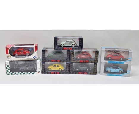 COLLECTION OF RIO DIE-CAST MODELS OF VW BEETLES, six boxed scale 1:43 together with two Minichamp models of the new VW concep