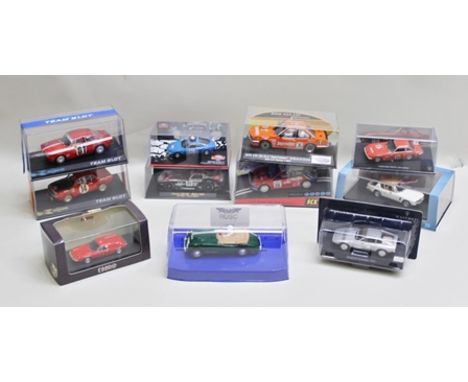 ELEVEN VARIOUS DIE-CAST VEHICLES including Team slot Alpha Giuliagta, Lancia Fulvia, Oxford Automobile Company Jensen Interce
