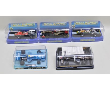 SCALEXTRIC RACING VEHICLES including Lotus Cosworth 49, Lotus F1 and Lotus Cosworth 49 all in original acrylic display cases 