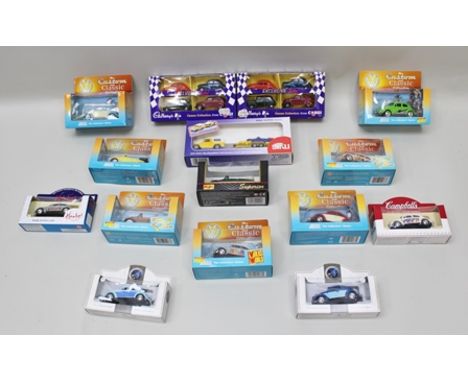 A LARGE COLLECTION OF VW MODELS including two scalextric boxed vehicles C2337 VW beetle castrol no.12 and C2315 VW blue in or