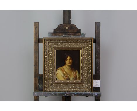 MANNER OF ‘SPANISH’ PHILIP HEAD AND SHOULDERS PORTRAIT OF A YOUNG WOMAN OIl on panel (modern), 24cm x 19cm, in moulded gilt f