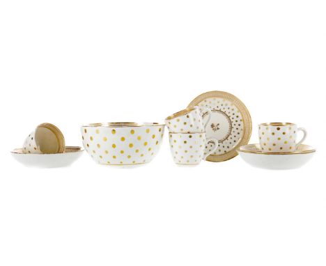 EARLY 19TH CENTURY ENGLISH PORCELAIN PART TEA SERVICE, comprising four teacups and saucers, five teabowls with four saucers, 