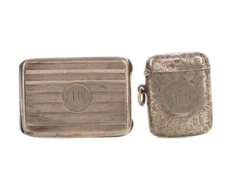 GEORGE VI SILVER VESTA CASE, maker William Base, Birmingham 1945, of oblong form, the engine turned exterior with central ini