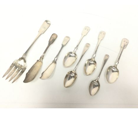 VICTORIAN SILVER FISH SERVING FORK, maker Reid &amp; Sons, Newcastle 1864, Hanoverian fiddle pattern, engraved initial to ter