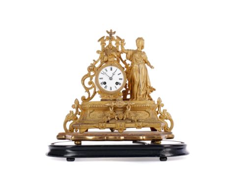 LATE 19TH CENTURY FRENCH ORMOLU MANTEL CLOCK, the two train eight day movement by Japy Freres &amp; Co., the white enamel dia