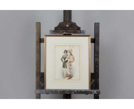 JOHN BURNS STUDY OF TWO GAY BLADES Watercolour, signed and dated 1823, 28cm x 20cm, also a pen and ink sketch of Apollo, of s