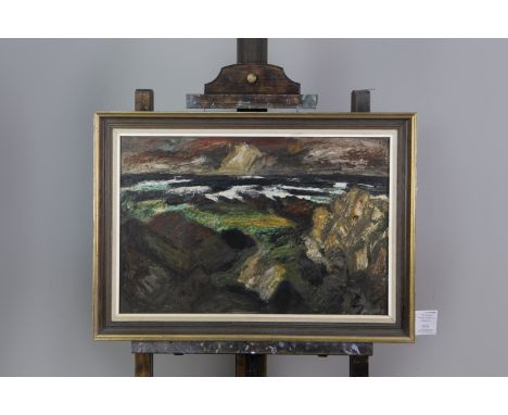 IAN SCOTT DECEMBER WEATHER - A SEASCAPE Oil on board, signed lower right, 39cm x 59cm, framed Provenance: The William Mowat-T