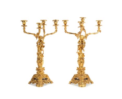 HANDSOME PAIR OF LATE 19TH CENTURY ORMOLU CANDELABRA, the twin branch four light sconces formed as fruiting vines supported b