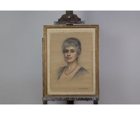 BRADFORD JOHNSON HEAD AND SHOULDERS PORTRAIT OF A LADY WITH PEARL NECKLACE Pencil and coloured chalks, signed lower right, 54