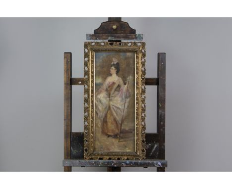ATTRIB. to JOHN PETTIE LADY TEAZLE A full length portrait sketch, oil on canvas, 59cm x 20cm, accompanied with part of an old