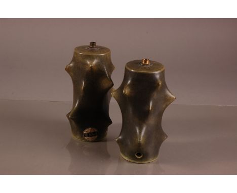 A pair of  1960s Michael Anderson &amp; Son pottery "Rosenthorn" lamp bases designed by Knud Basse,  18.5cm, the rose thorn s
