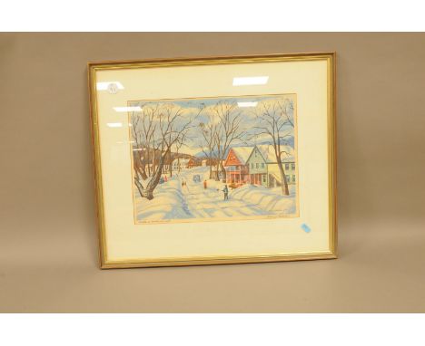After Harry Schokler (20th century American), 27.5cm by 37.5cm, print on paper, "Winter in Weston Vermont", signed in pencil,