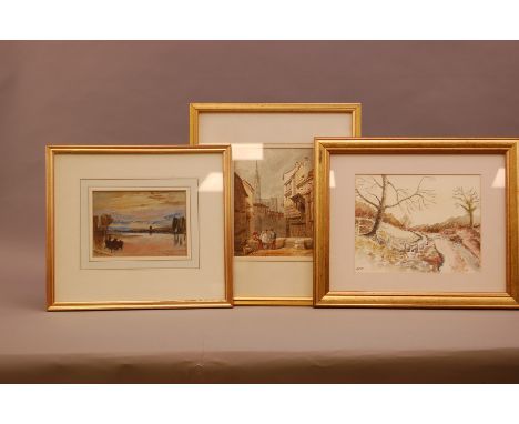Four Lanscape Watercolours, to include a Study at Petworth by JMW Turner copied b y Awm plus a Limited Edition print of a Spa
