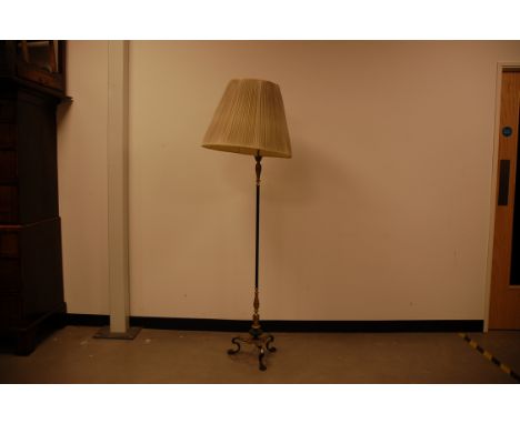 An Edwardian metal standard lamp, bronzed and gilt in the Regency, 172cm high including shade 