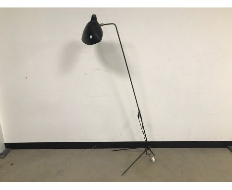 A 1970s standard lamp, in black, some damages 