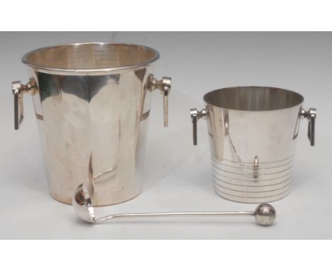 An Art Deco silver plated champagne bucket, by André Leroy for Henri Abelé, the handles cast with lettering and terminating w