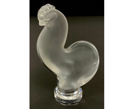 Lalique frosted glass model of Chicken, signed to base, 13cm high