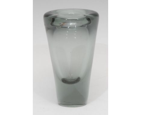 Per Lütken (Danish, 1916 - 1998) for Holmegaard, an Umanak conical smoky grey glass vase, 13cm, engraved mark, monogrammed, d