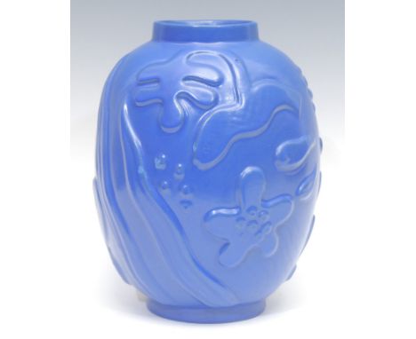 Anna-Lisa Thomson (1905 - 1952) for Upsala - Ekeby, an Art Deco Swedish ovoid vase, moulded in relief with aquatic life, styl