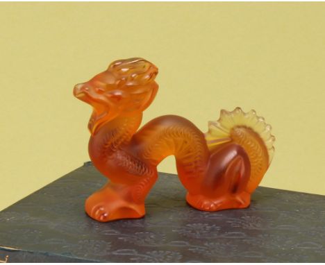 Celebrating the Year 2000, Lalique France Crystal Amber Dragon, 9.5cm, boxed
