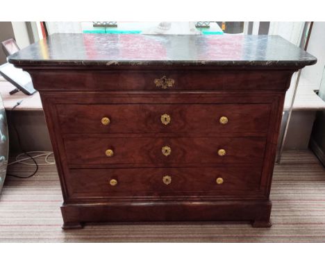 COMMODE, Louis Philippe style walnut, four drawers, gilt mounts, marble top, 129cm x 57.5cm x 97cm. 