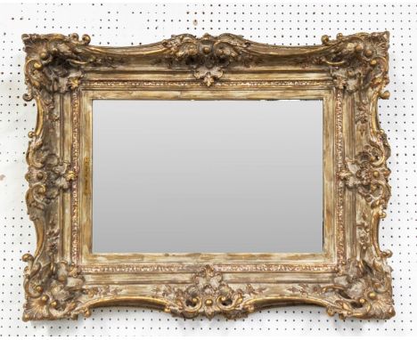 WALL MIRROR, 83cm H x 65cm D, converted from a picture frame bearing plaque. 