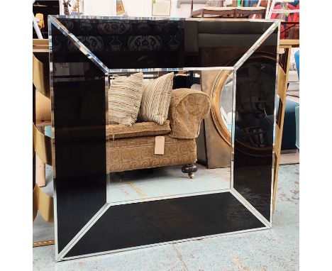 WALL MIRROR, 90cm x 90cm, with marginal bevelled mirror plate frame, tinted detail. 