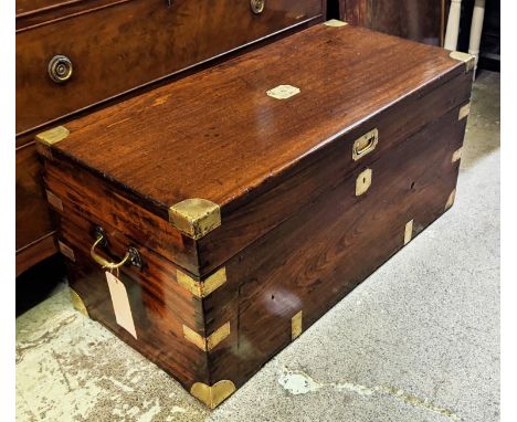 CAMPHORWOOD TRUNK, 95cm x 46cm H x 46cm, 19th century with rising lid and brass detail. 