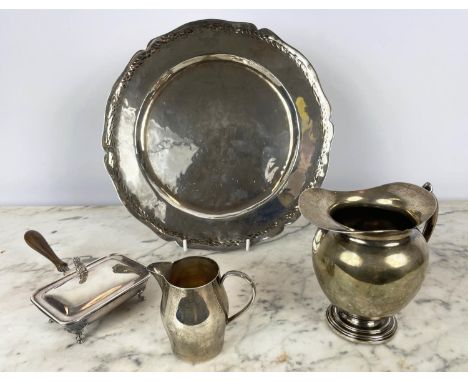 QUANTITY OF SILVER, including a puruvian hammered silver plate 925, a puruvian 900 Welsch water pitcher another small sterlin