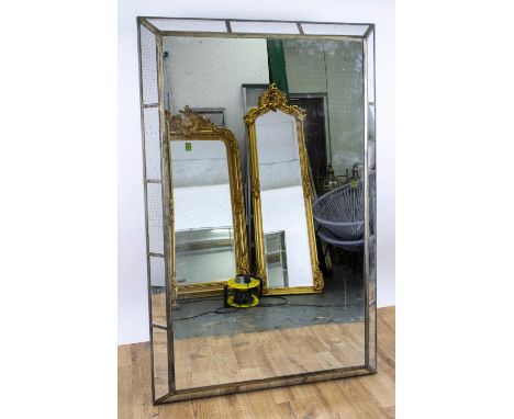 WALL MIRROR, 140cm x 89cm, silvered cushion frame with antiqued plates. 