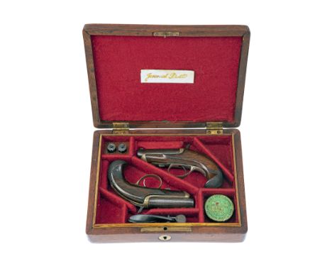 A CASED SCARCE PAIR OF .41 (RIMFIRE) DERRINGERS WITH PERCUSSION ADAPTORS, MODEL 'WILLIAMSON'S PATENT', serial no's. 6077 & 60