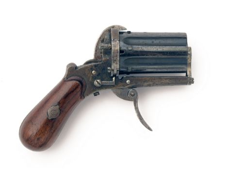 A GOOD 7MM PINFIRE LIEGE-MADE PEPPERBOX REVOLVER, CIRCA 1870, serial no. 12, with 1 3/4in. fluted six shot smoothbore cylinde