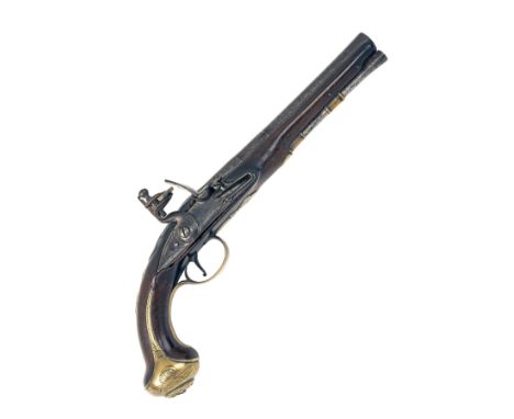 AN 18-BORE FLINTLOCK HOLSTER or BELT PISTOL SIGNED WILSON, circa 1745, with round iron slightly swamped triple-staged 8in. ba