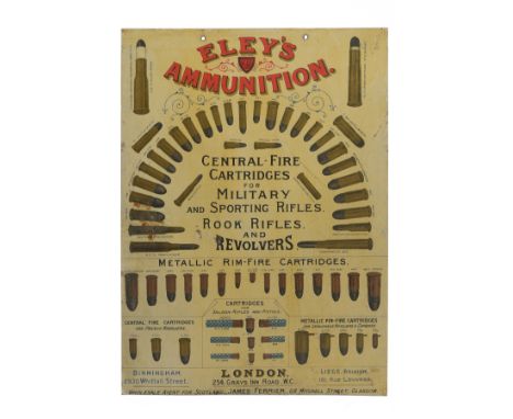 A RARE CARD WALL-HANGING ADVERT FOR ELEY'S AMMUNITION, circa 1900 and measuring 16in. high x 11 5/8in. wide, the illustration